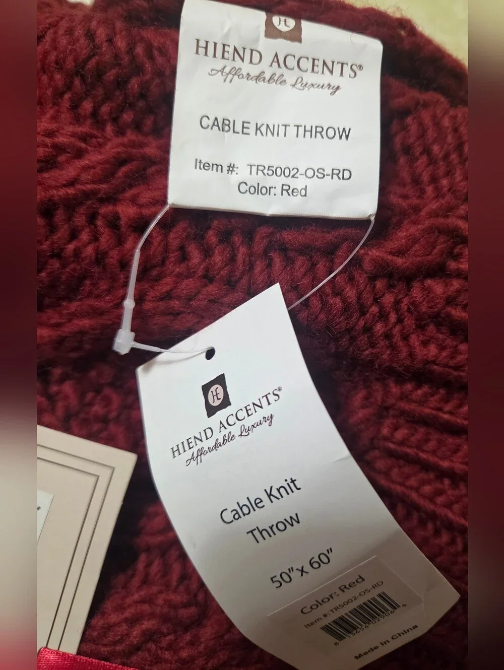 Hiend Accenta Red Cable Knit Throw Blanket 50x60